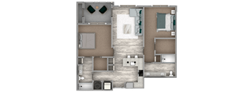 2 bedroom 2 bathroom floor plan bat The Beck at Hidden River Apartments, Tampa, FL,  33637