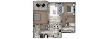 2 bedroom 2 bathroom floor plan c at The Beck at Hidden River Apartments, Tampa, FL,  33637