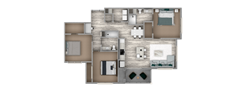 C1 3bedroom 2 bathroom floor plan at The Beck at Hidden River Apartments, Tampa, FL,  33637