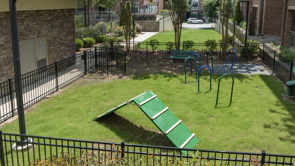 The Hendrix dog park with agility equipment at The Hendrix, Atlanta, GA, 30329