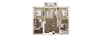 2 bedroom 2 bathroom floor plan at The Livano Kemah, Texas