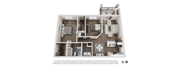 A floor plan of a house with a kitchen, living room, and two bedrooms.