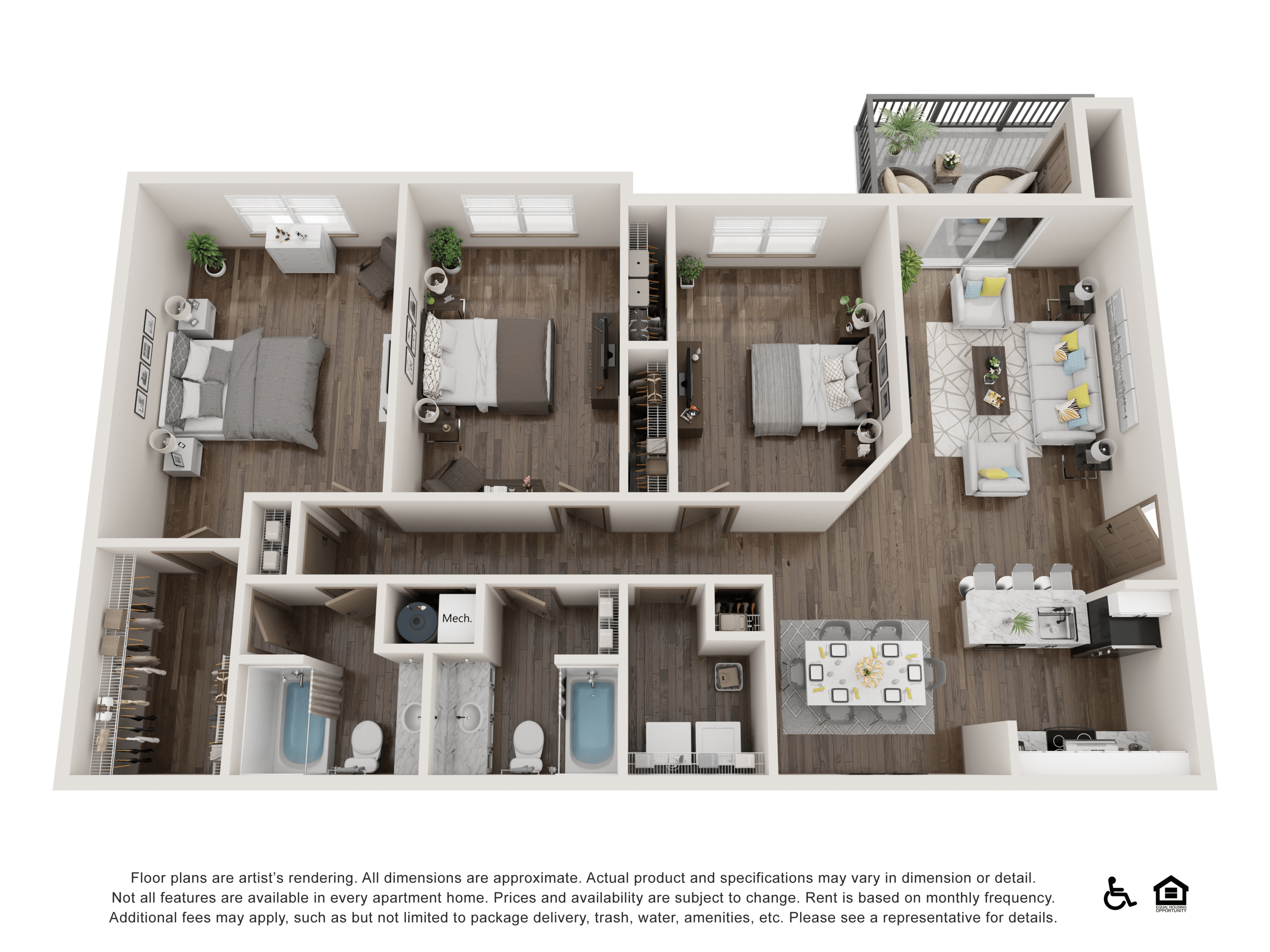 A floor plan of a house with multiple rooms and furniture layout.
