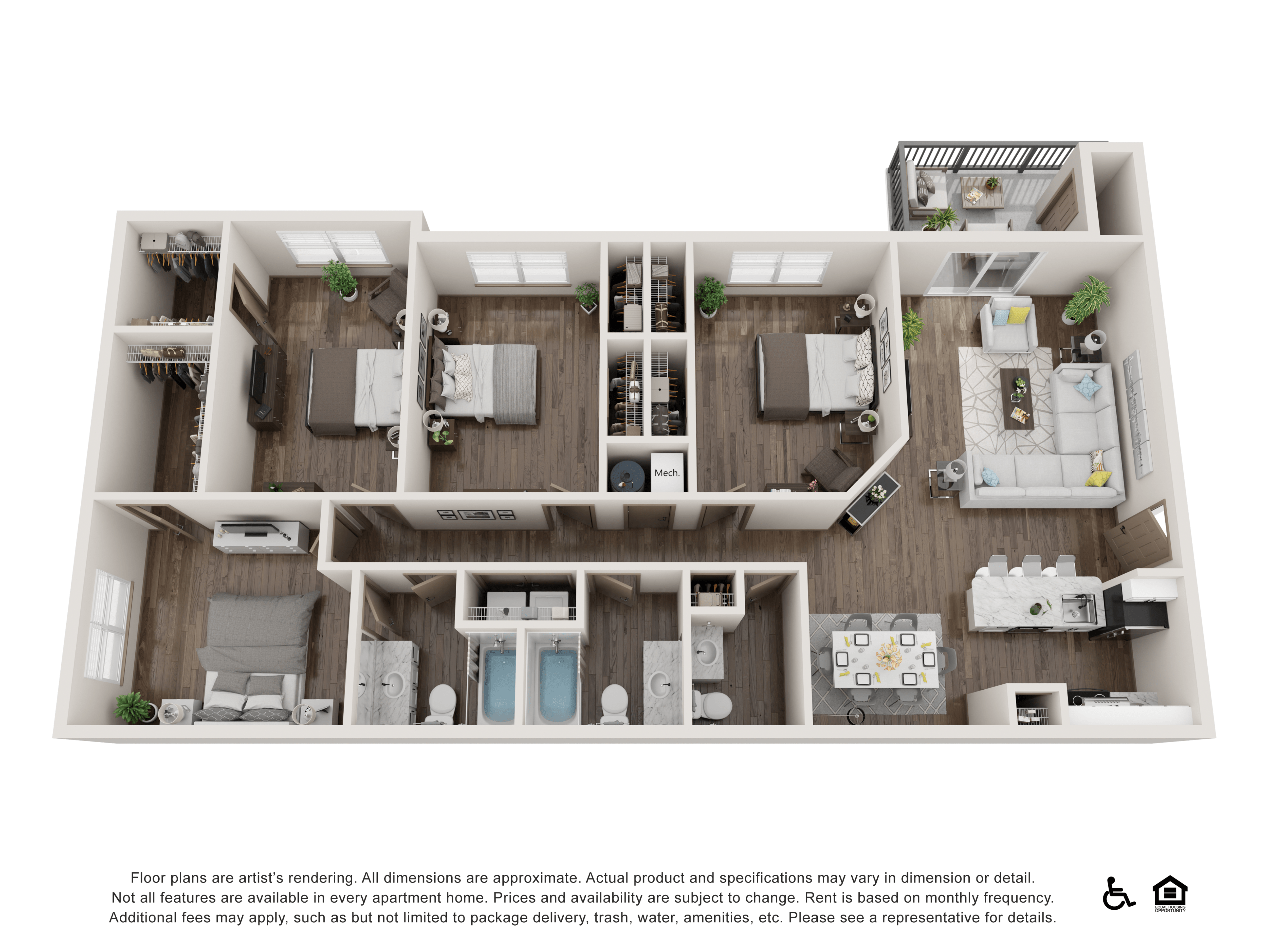 A floor plan of a house with multiple rooms and furniture layout.
