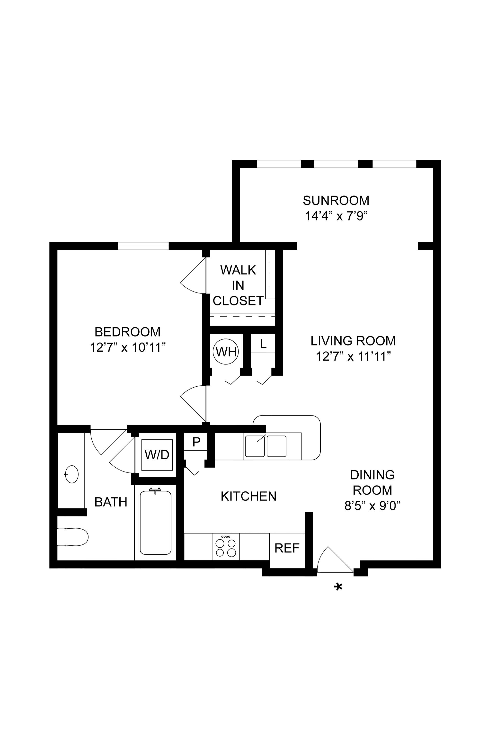 Cove-Sunroom Floorplan at The Fenwick Apartment Homes, Humble