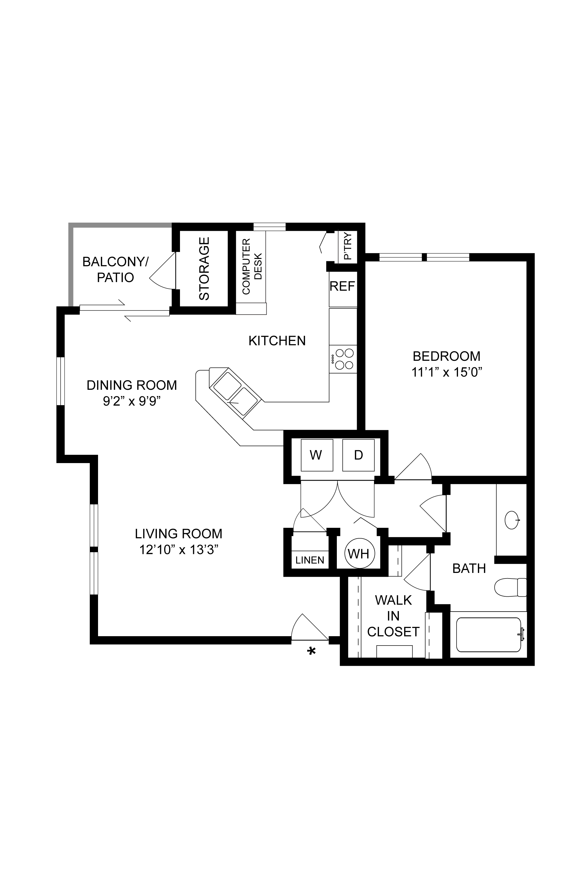Willow-Wood Floorplan at The Fenwick Apartment Homes, Humble, 77396