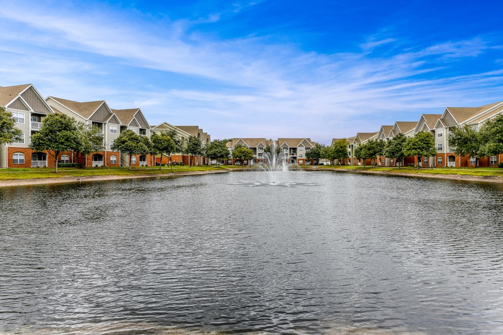 Community Pond with fountain at The Finley, Jacksonville
