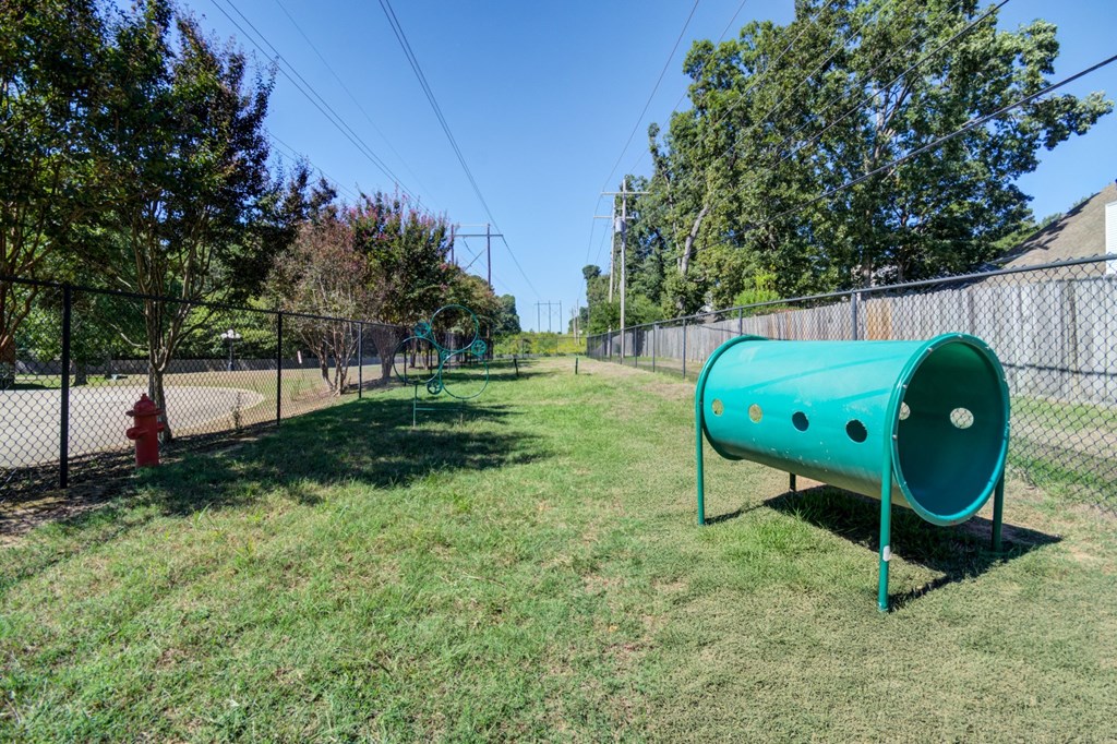 A green cylindrical object is placed on a grassy area.