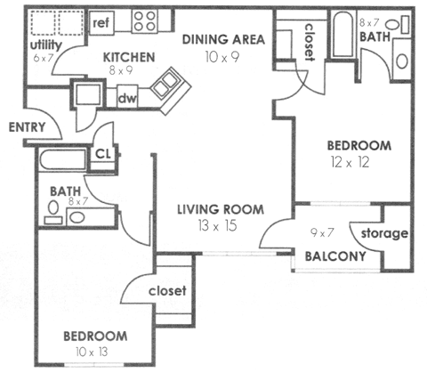 B1 1143 sq ft floorplan at Twenty35 at Timothy Woods, Athens, 30606