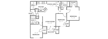 C1 1376 sq ft floor plan at Twenty35 at Timothy Woods, Athens, Georgia