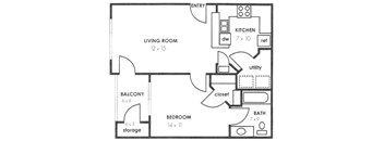 A1 687 sq floorplan at Twenty35 at Timothy Woods, Athens, GA, 30606