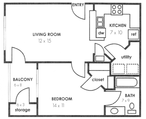 A1 687 sq floorplan at Twenty35 at Timothy Woods, Athens, GA, 30606