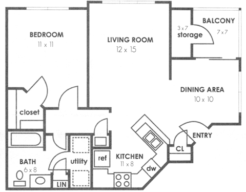 A2 830 sq floorplan at Twenty35 at Timothy Woods, Athens, GA