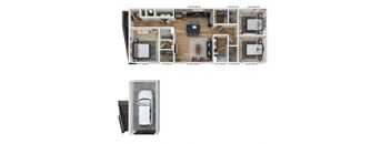 a floor plan of a house is shown with a car in the garage at Livano at Town Madison, Madison
