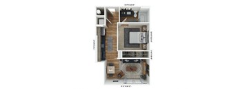 a stylized floor plan with a bedroom and a living room at Livano at Town Madison, Madison