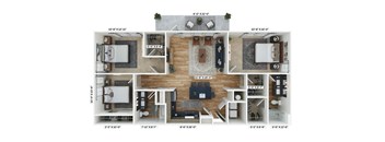a 3d floor plan of a house with a living room and a dining room
