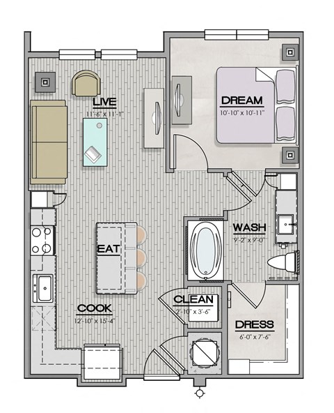 A2a Floor Plan at The Livano Tryon, Charlotte, North Carolina