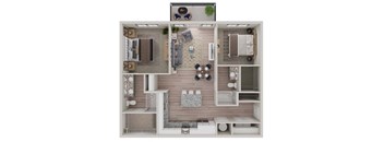 a 3d drawing of the 1 bedroom floor plan with roommates at Livano Avondale, Avondale Arizona