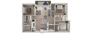 a 3d rendering of a floor plan with a bedroom and a living room at Livano Avondale, Arizona