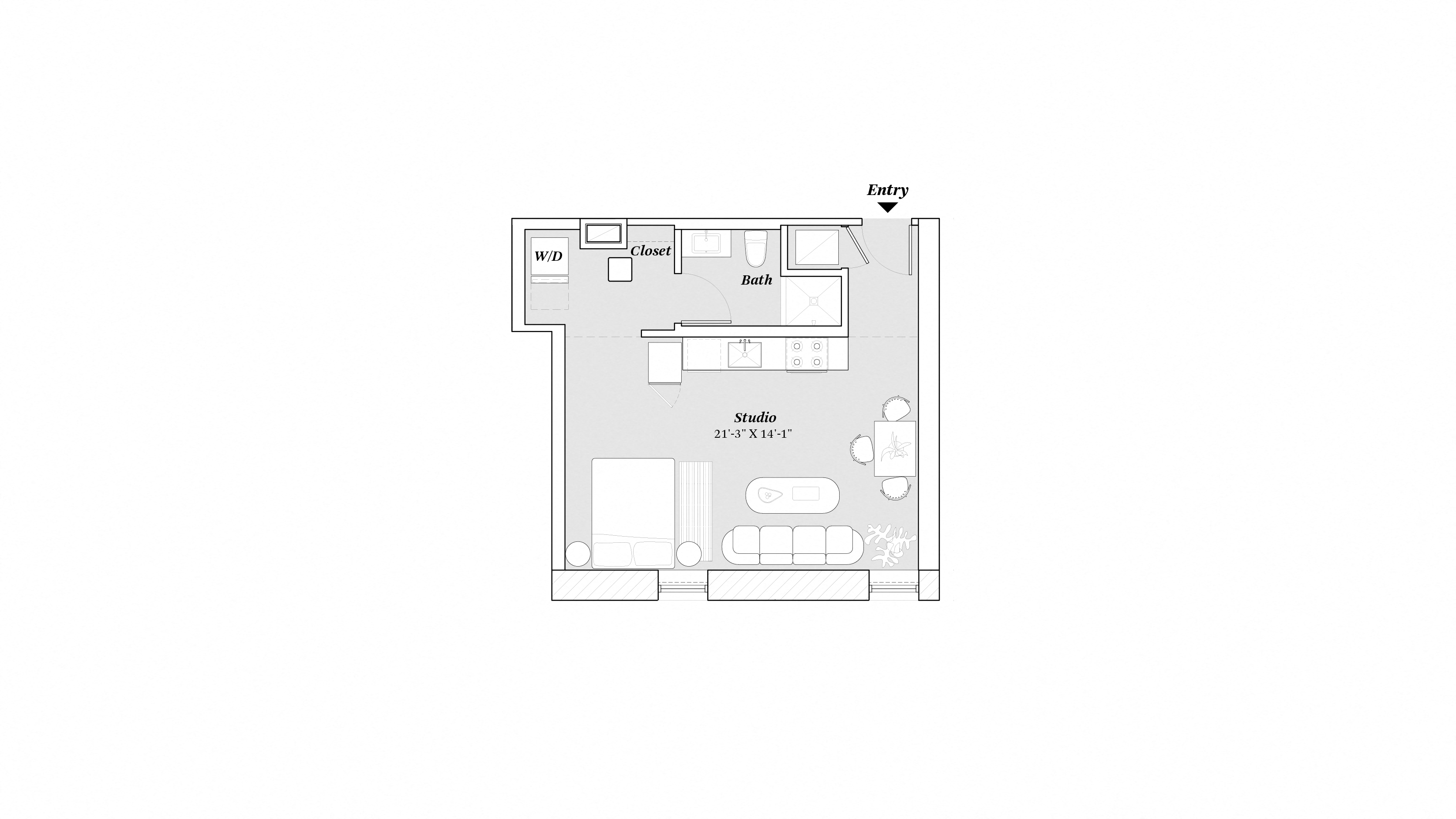 1 bedroom 1 bath A2 Floor Plan at 99 Front, Tennessee, 38103
