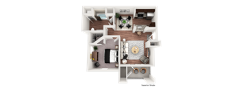 1 bed 1 bath B floorplan at The Villa at River Pointe, Maumelle, 72213