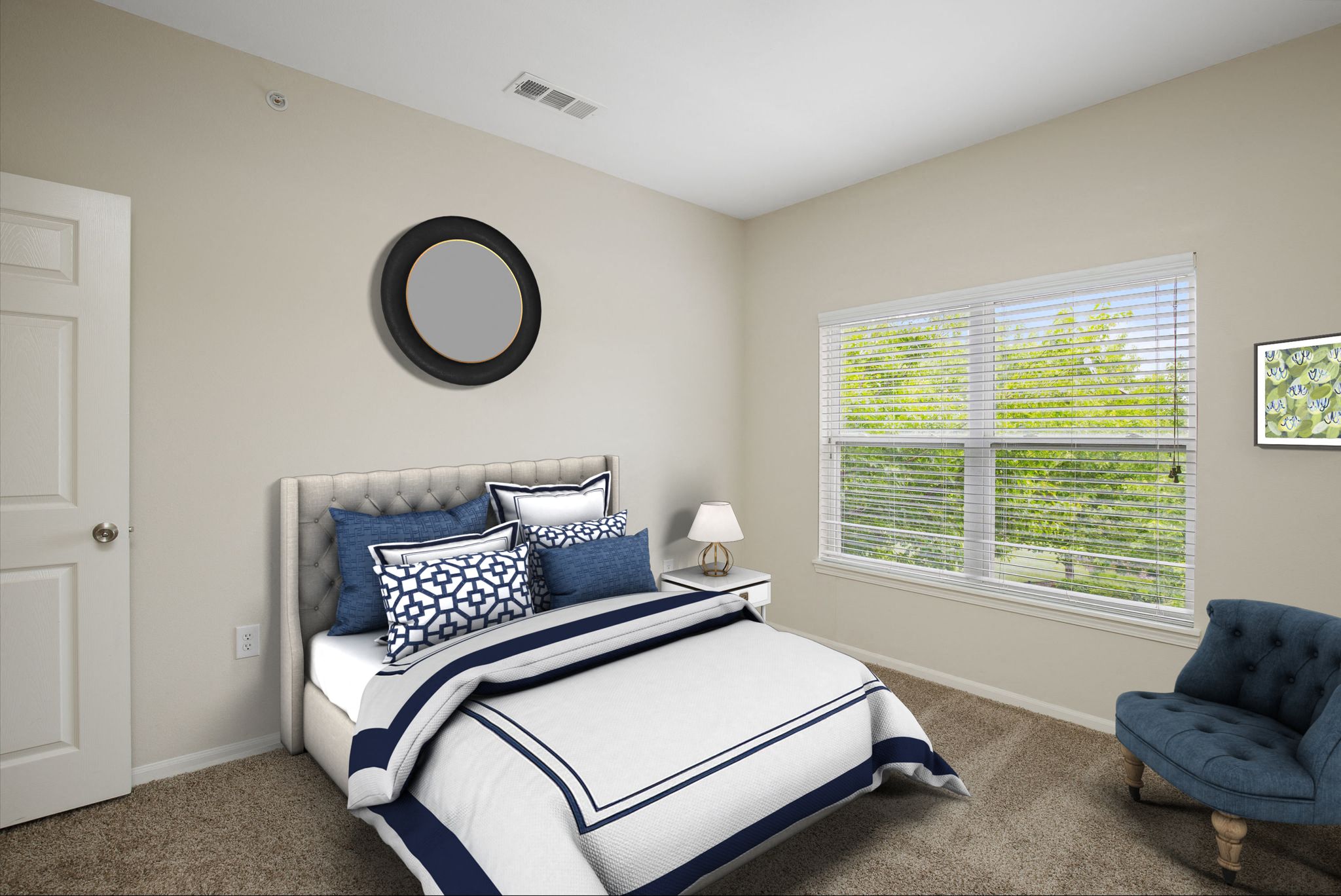 Beautiful Bright Bedroom With Wide Windows at Villas at Carrington Square in Overland Park, KS