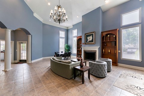 Clubroom with Chandelier at Villas at Cordova, Cordova, TN