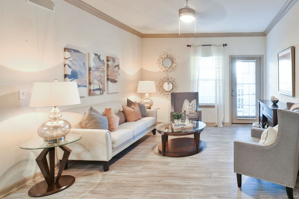 Living Room with Crown Molding at Walden Oaks, Anderson, SC, 29625