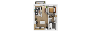 Unit 1E Floor Plan at The Westerly at Union Depot Apartments, Bartlett, 38134