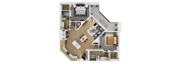 Unit 2E Floor Plan at The Westerly at Union Depot Apartments, Bartlett, TN, 38134