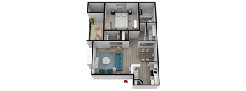 Two bedrooms floor plan and open living area at Wood Terrace Apartments, Georgia