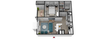 One bedroom floor plan and living space at Wood Terrace Apartments, Doraville, GA 30340