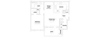 A1 Floorplan 805 sq ft at Walden Oaks Apts in Anderson, SC 29625