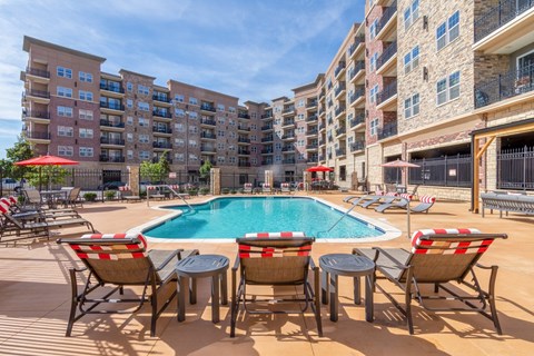 Pool With Relaxing Chairs at Carson Street Towers, Overland Park