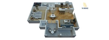 1 bedroom 1 bathroom floor plan at The Moorings, Texas