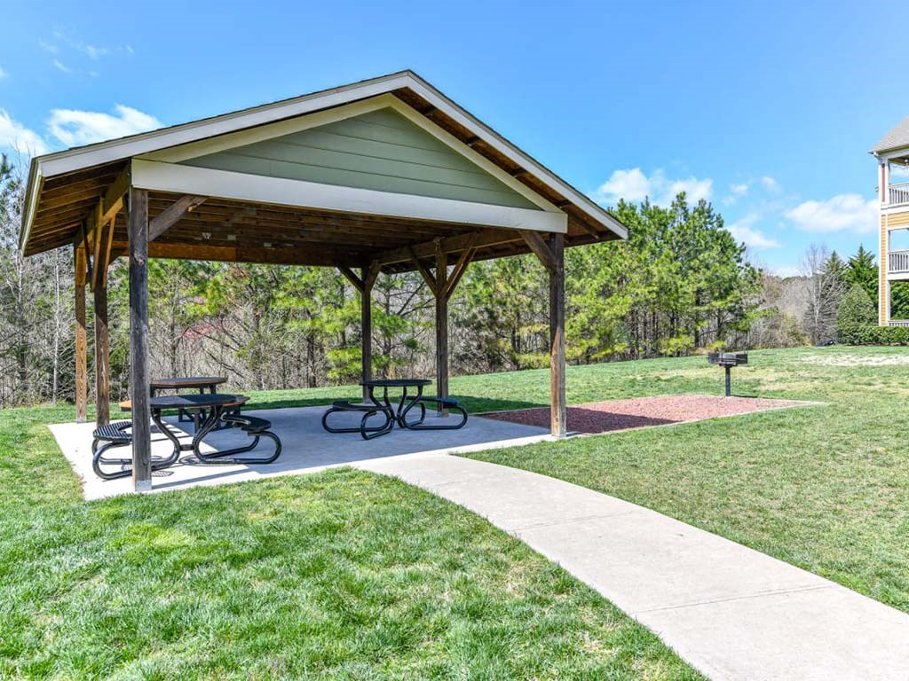 Outdoor Covered Picnic Pavilion and Bike/Walking Paths thru the grounds at Alden Place at South Square Apartments, Durham, NC 27707