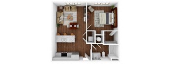 a 3d rendering of a bedroom with a wood floor