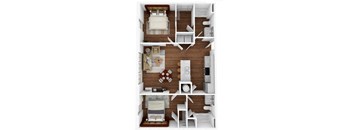 a 3d drawing of a bedroom with a wood floor