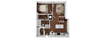 a 3d drawing of a bedroom with a wood floor