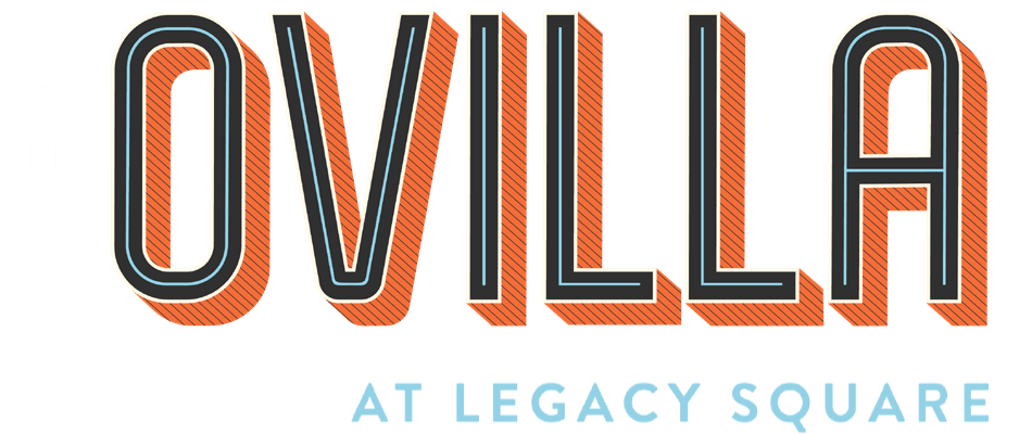 Property branding logo with dimensional typography at The Ovilla at Legacy Square Apartments, Red Oak, TX