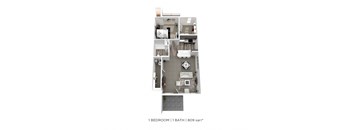 A floor plan of a one bedroom apartment with a bathroom.