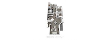 A floor plan of a one bedroom apartment with a bathroom.