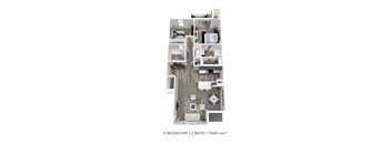 A 2 bedroom and 2 bathroom apartment is 1068 square feet.