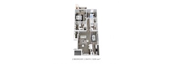 A 2 bedroom, 2 bathroom apartment with a total of 1209 square feet.