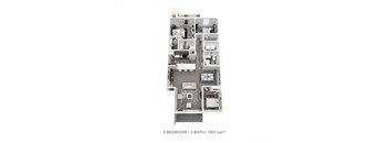 A 3 bedroom apartment with 2 bathrooms and a total area of 1301 square feet.