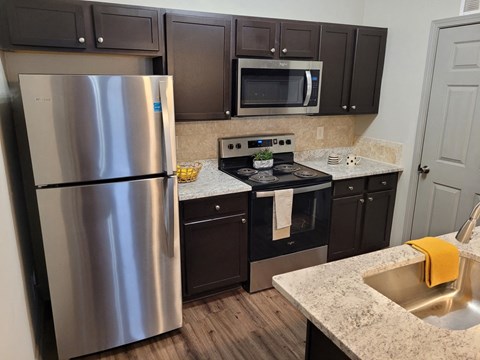 a kitchen at the historic electric building in fort worth, tx