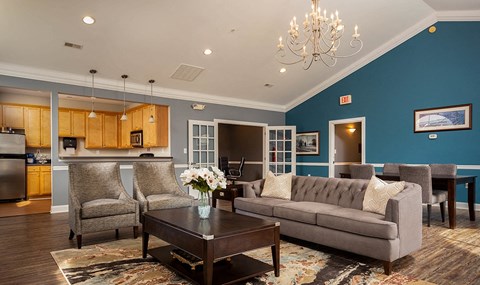 a living room with a couch and a coffee table