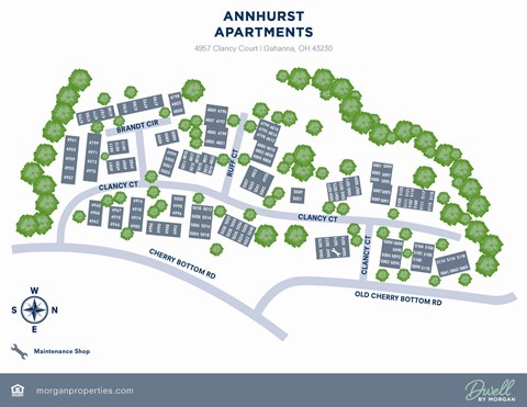 A map of the Annhurst Apartments, showing the layout of the buildings and streets.