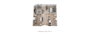 A 1 bedroom 1 bathroom apartment is 760 square feet.