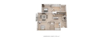 A 2 bedroom, 2 bathroom apartment is 1151 square feet.